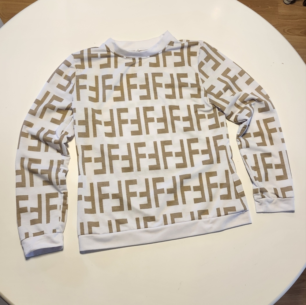 White and Tan Long Sleeve Top